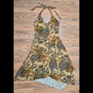 Forever 21 Lrg Asymmetrical Hem Halter Top Earth Tone Paisley Print Dress